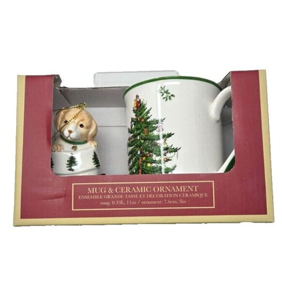 Spode Coffee Mug & Puppy Ornament Christmas Ceramic Tree Boot Set of 2 - Picture 6 of 9